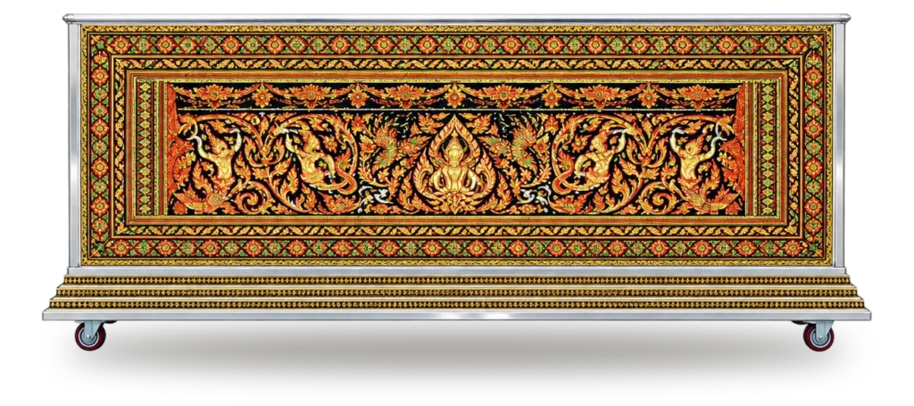 หีบศพปรับอากาศลายสติ๊กเกอร์สีส้มทอง (โลงเย็น)