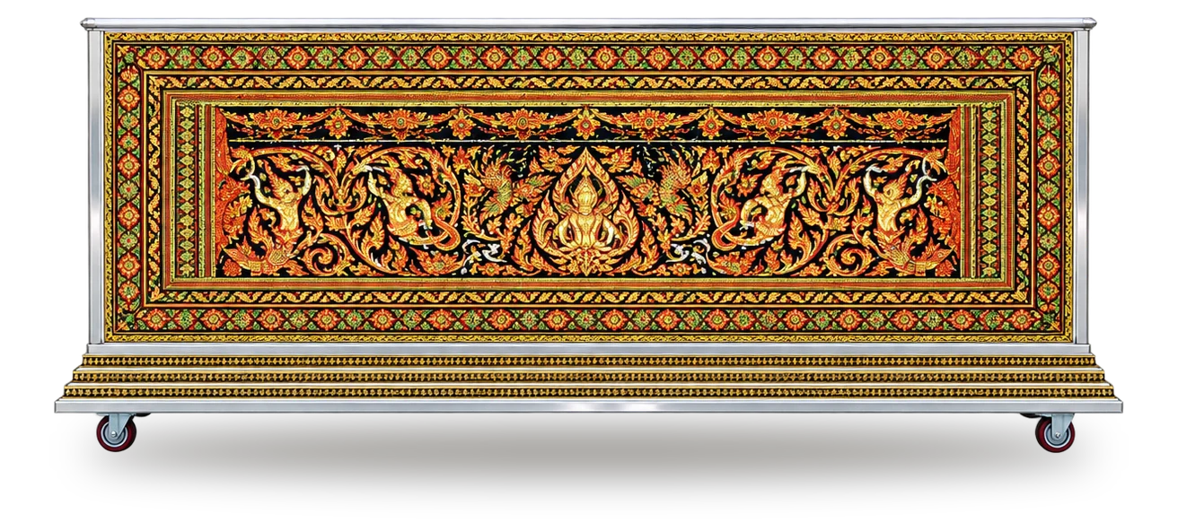 หีบศพปรับอากาศลายสติ๊กเกอร์สีส้มทอง (โลงเย็น)