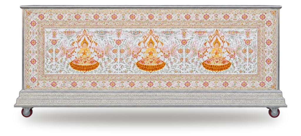 หีบศพปรับอากาศลายสติ๊กเกอร์สีขาวส้ม (โลงเย็น)