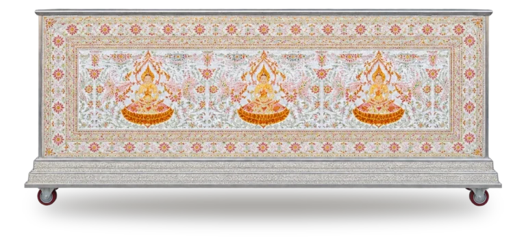 หีบศพปรับอากาศลายสติ๊กเกอร์สีขาวส้ม (โลงเย็น)