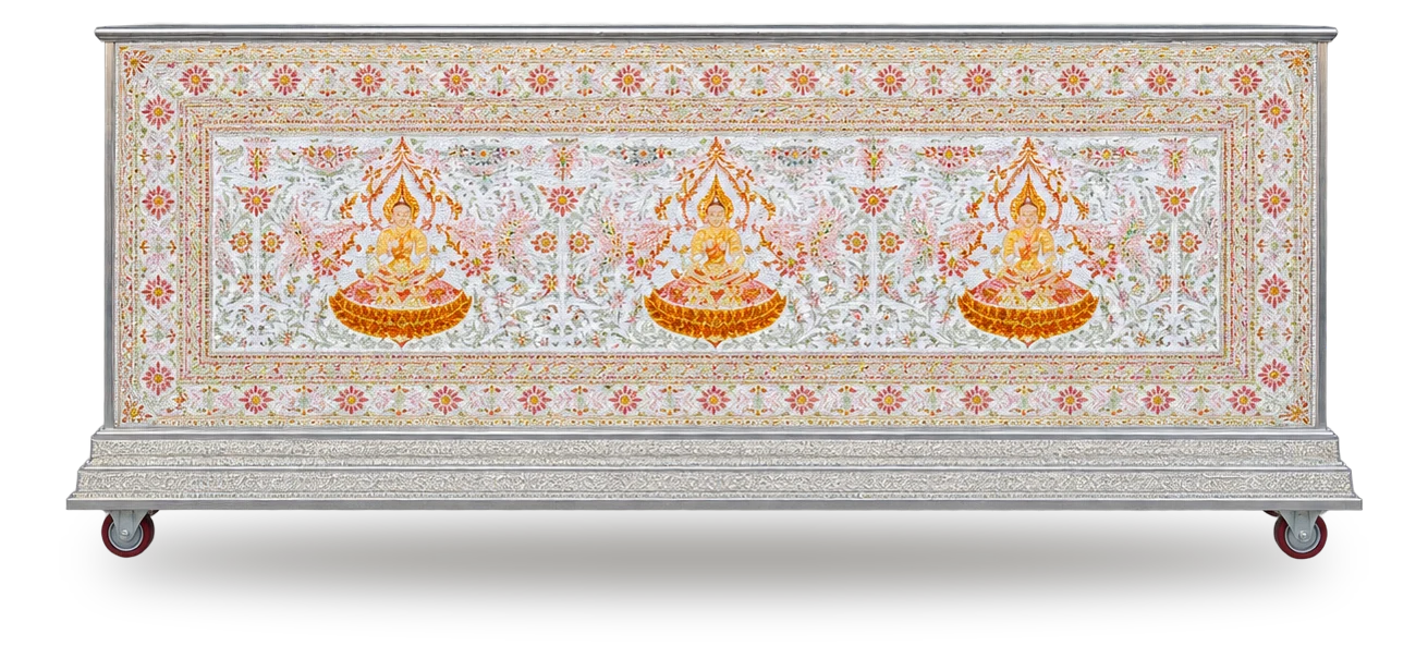 หีบศพปรับอากาศลายสติ๊กเกอร์สีขาวส้ม (โลงเย็น)