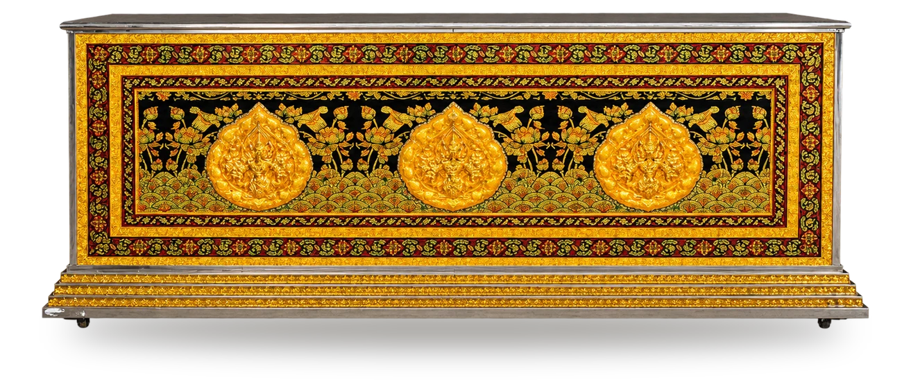 หีบศพปรับอากาศลายสติ๊กเกอร์สีดำทอง (โลงเย็น)