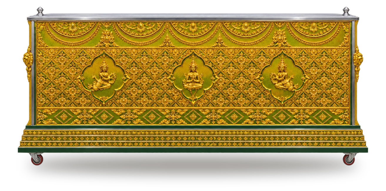 หีบศพปรับอากาศลายนูนสีทอง (โลงเย็น)
