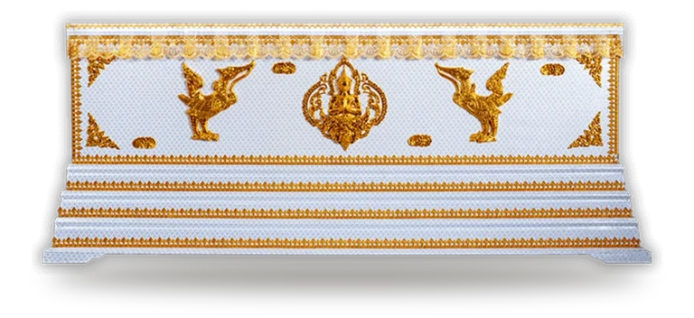 หีบศพผ้าตาดเงินเรียบเต็มใบฐาน 3 ชั้น